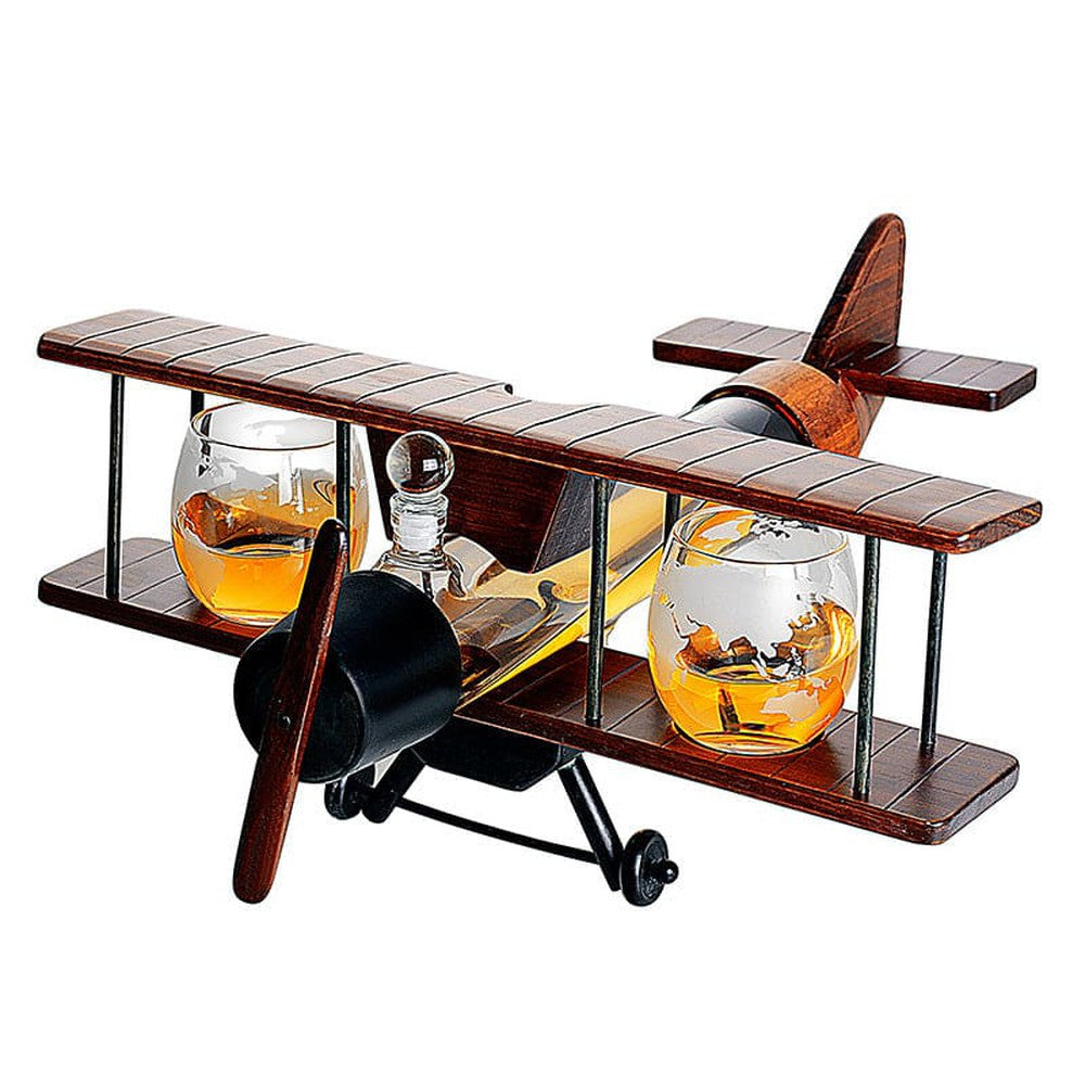 Handcrafted Airplane Globe Decanter Set