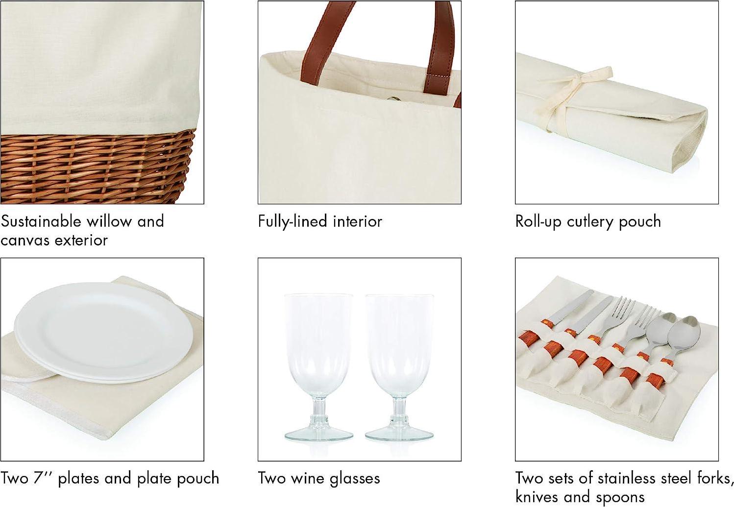 PICNIC TIME NFL Promenade Picnic Basket for 2, Picnic Set with Canvas Tote Bag, (Beige Canvas)