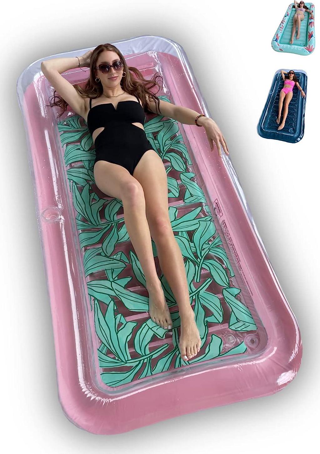 Pink Reybed Tanning Pool Outdoor Lounge Pool I Adult Kiddie Blow Up Pool I Blowup One Person Personal Pool for Relaxation and Sunbathing Adult Suntan Tub
