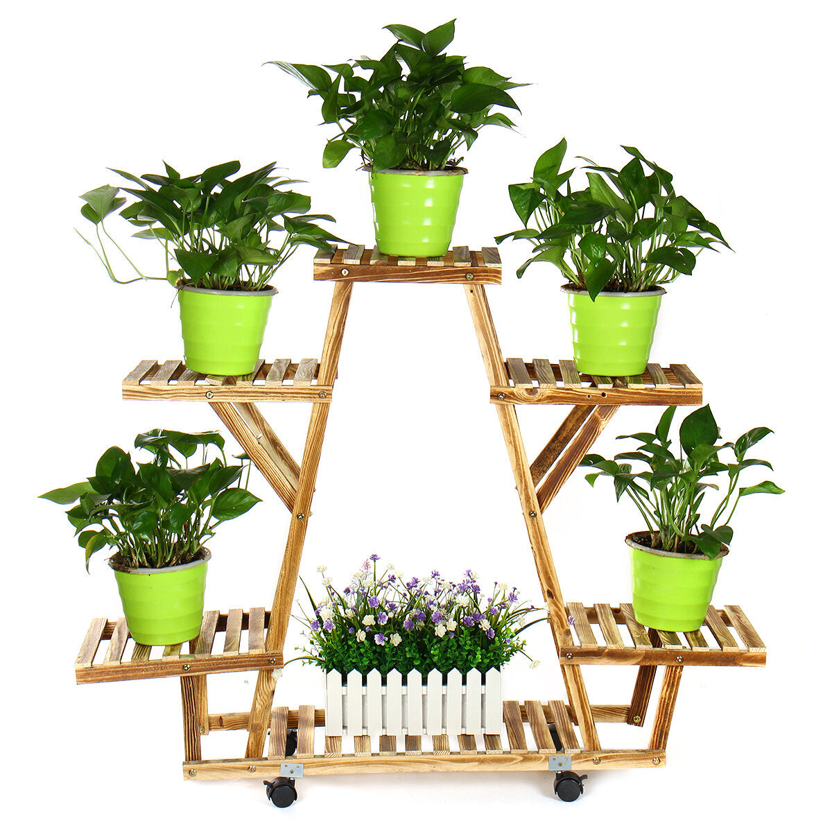 Wooden Plant Stand Shelf 4 Tier Flower Pot Holder Multi-Shelving Storage Rack for Plants Displaying Home Garden Patio Corner Outdoor Indoor