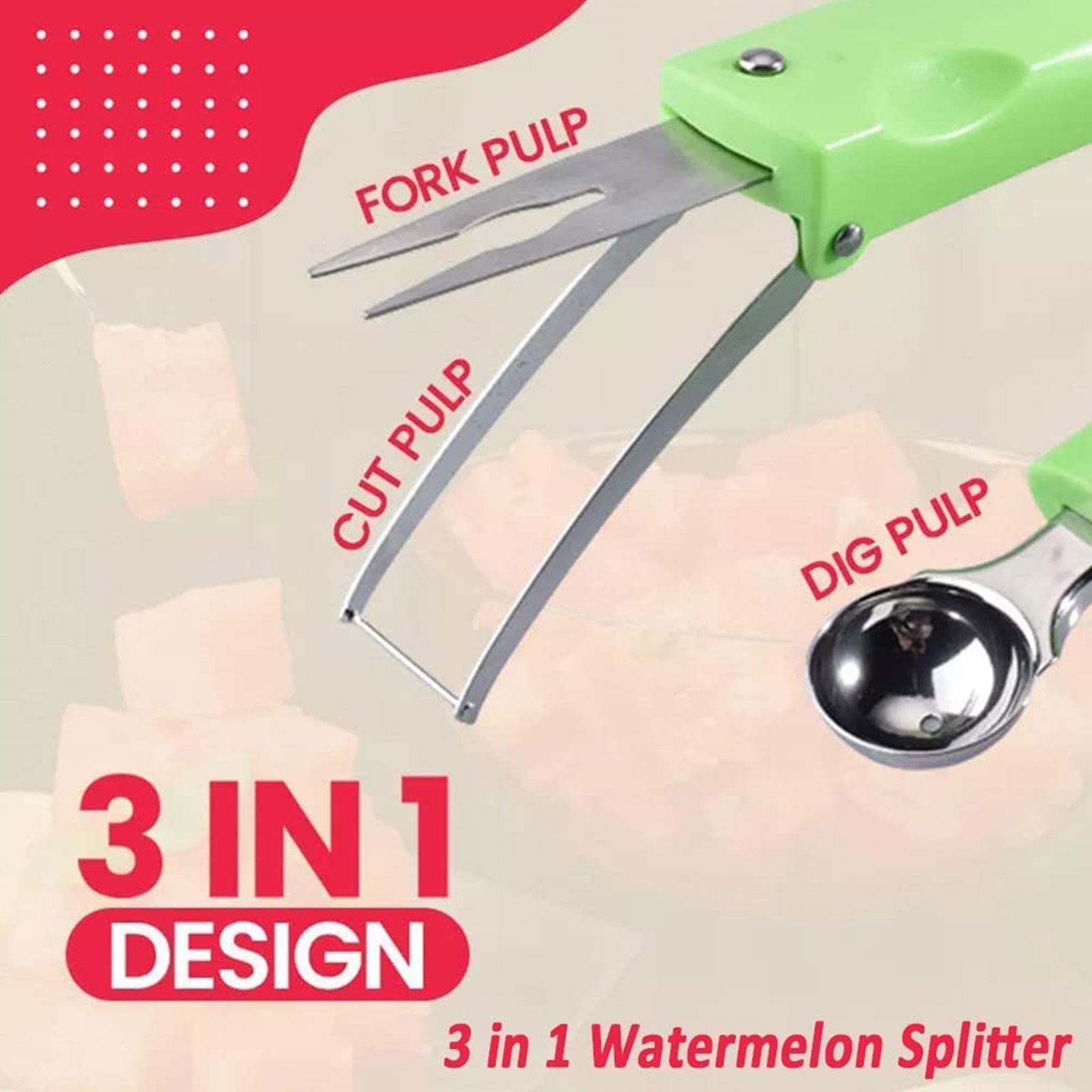 3-in-1 Stainless-Steel Watermelon Slicer Cutter Melon Baller Scoop Tool