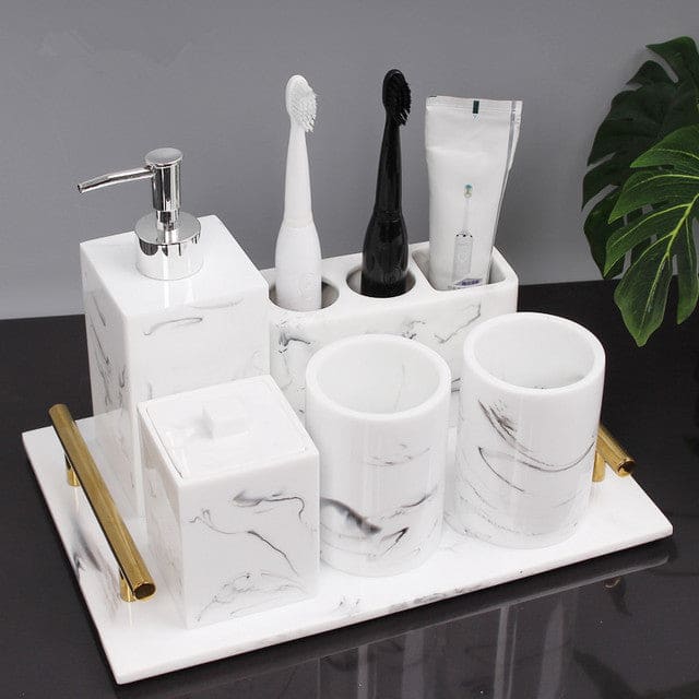 Soap Dispenser Toothbrush Holder Marble Set