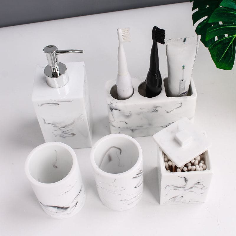 Soap Dispenser Toothbrush Holder Marble Set