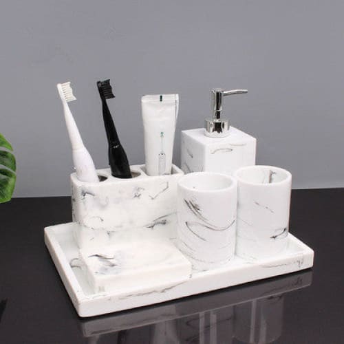 Soap Dispenser Toothbrush Holder Marble Set