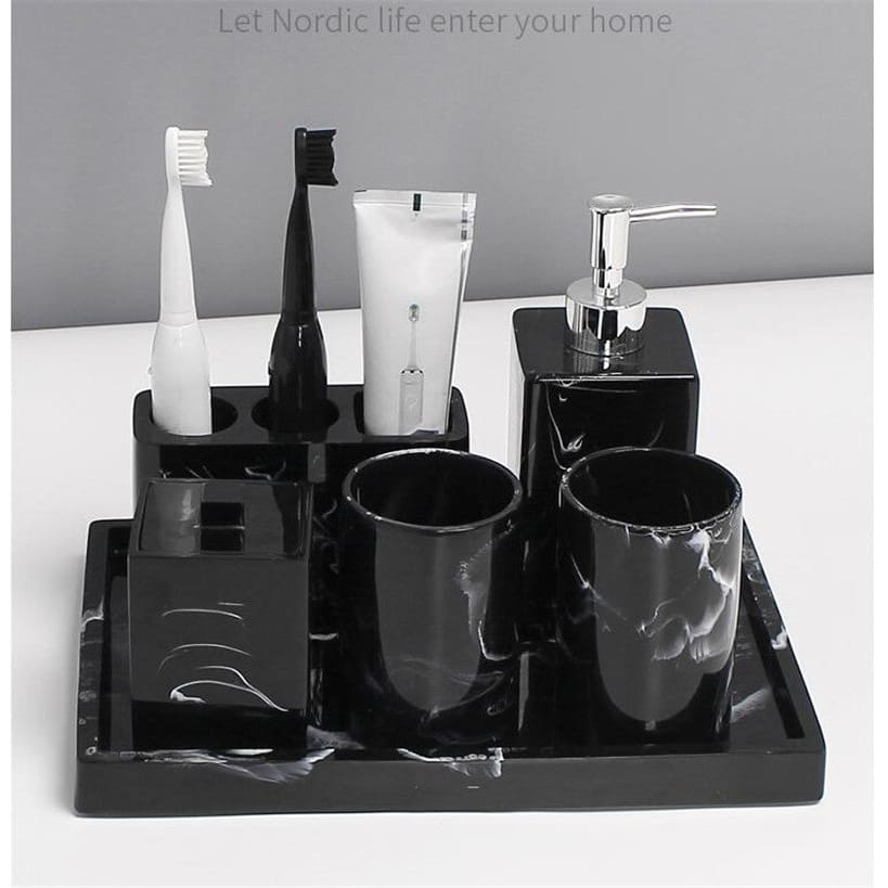 Soap Dispenser Toothbrush Holder Marble Set