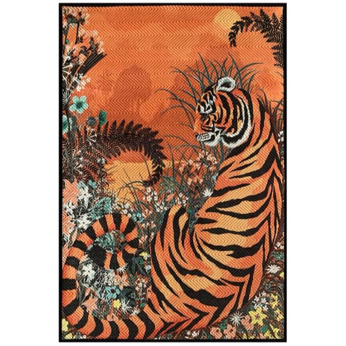 Tiger Leopard Printing Carved Velvet Room Rug