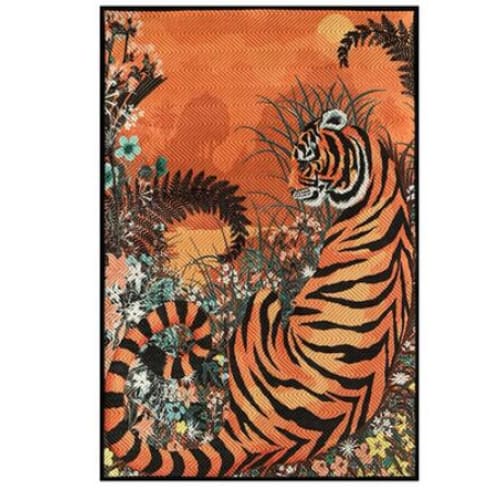 Tiger Leopard Printing Carved Velvet Room Rug