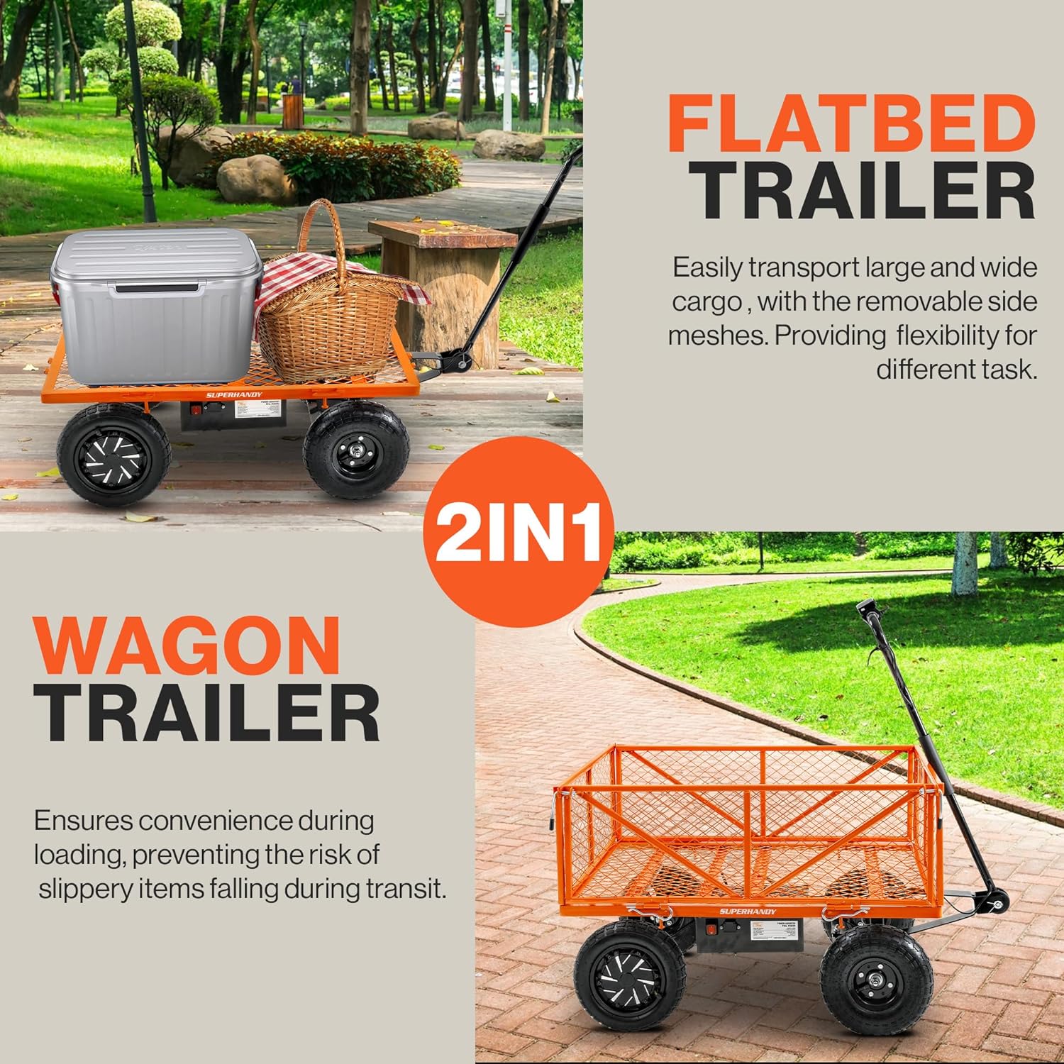 Electric Garden Cart Pro - 5.7 Cu Ft, Convertible Flatbed, 440lb Load