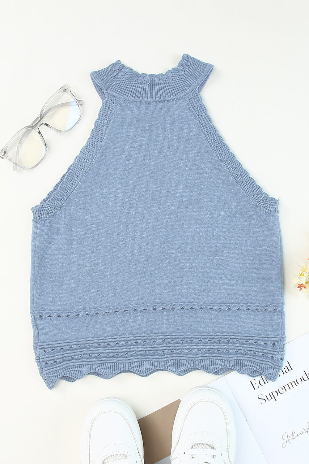 Eyelet Mock Neck Tank