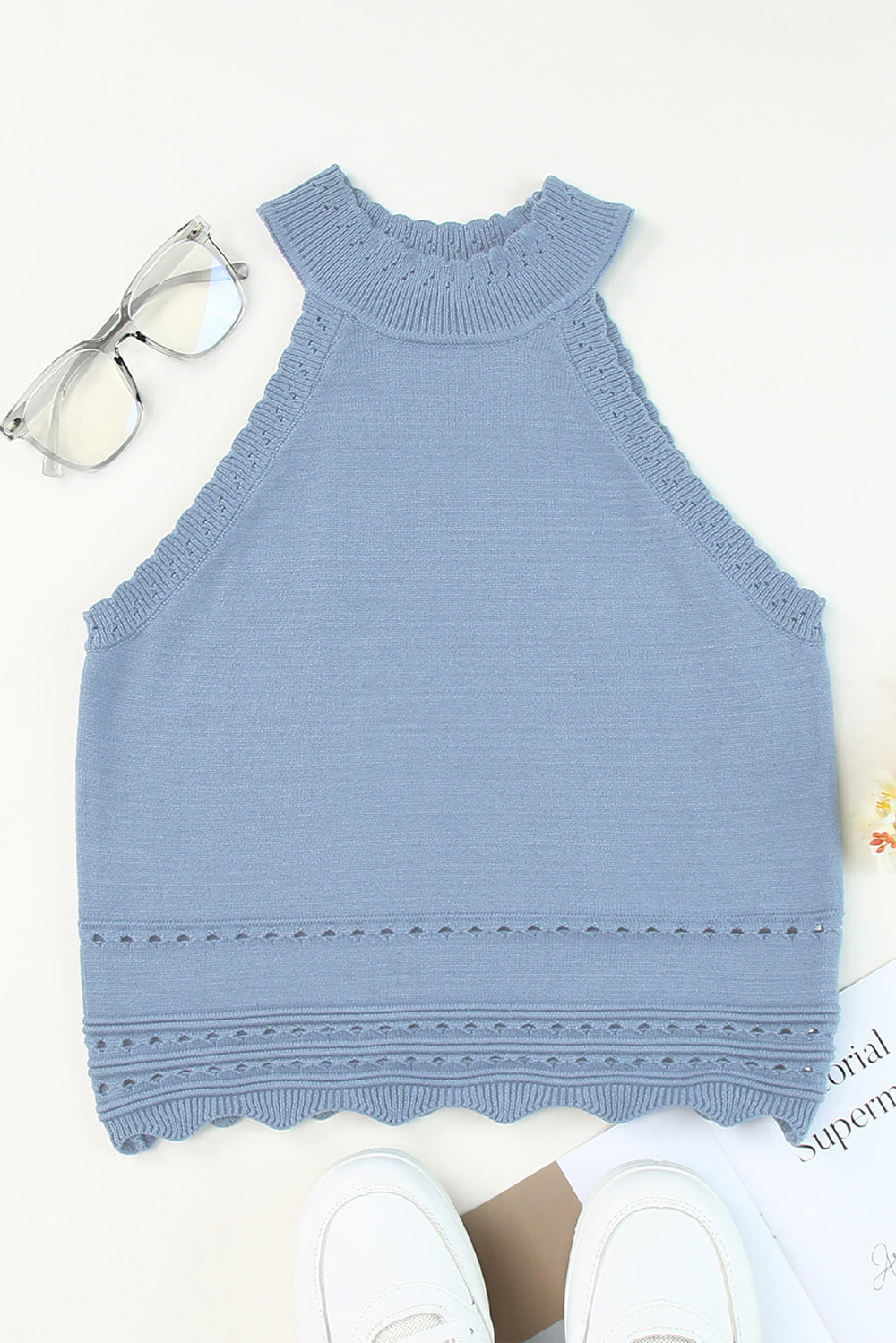 Eyelet Mock Neck Tank