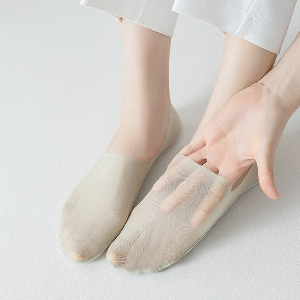 Silicone Anti-slip Invisible No Show Socks Summer Ultra-thin Breathable Sock Slippers Solid Color Ice Silk Low Cut Boat Socks