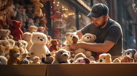 bear stuffed animals with a man