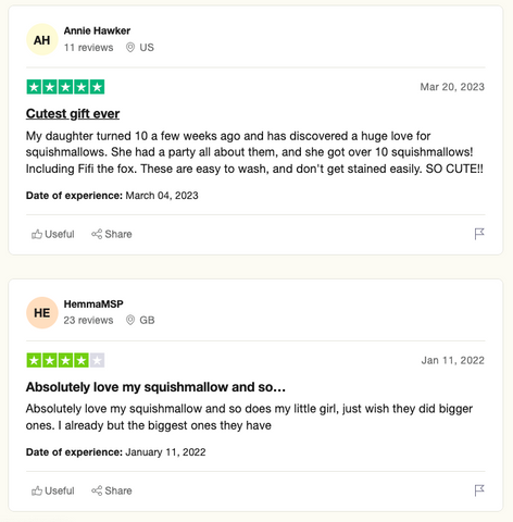 customers' feedback of Squishmallow