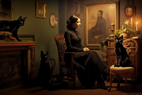 a elegant lady with cats