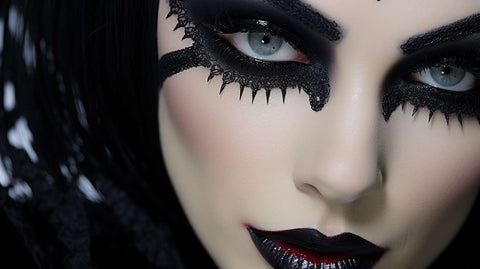 Ein Gothic-Modemädchen schminkt sich aus nächster Nähe