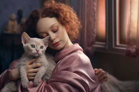 a elegant lady with bombay cats