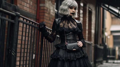 ein Gothic-Mädchen in einer Straße