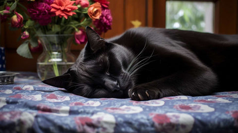 Bombay-Katze schläft auf einem Tisch mit Tisch