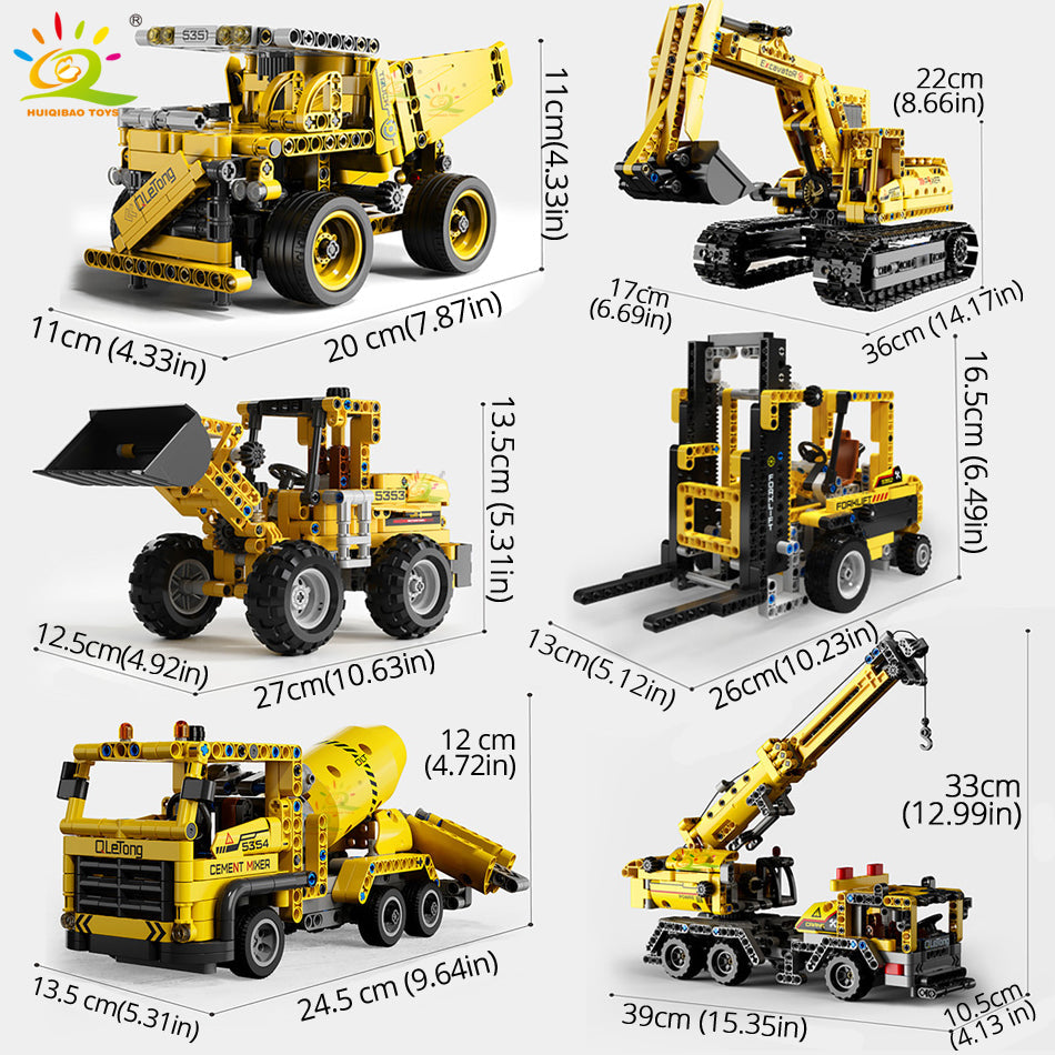 HQB Engineering Bulldozer Crane Dump Truck Building Kit