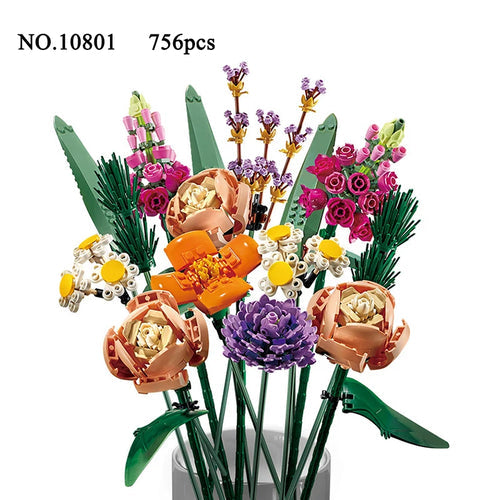 Aoger 10286 Fomantic Flower Bouquet Rose Orchid Building Block Bricks