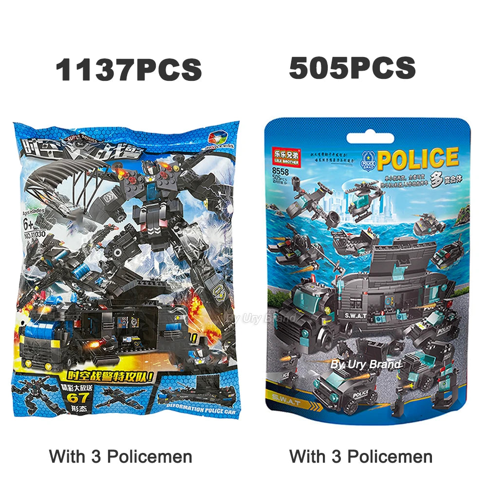 City Police Station SWAT Team Building Blocks Set with Military Car