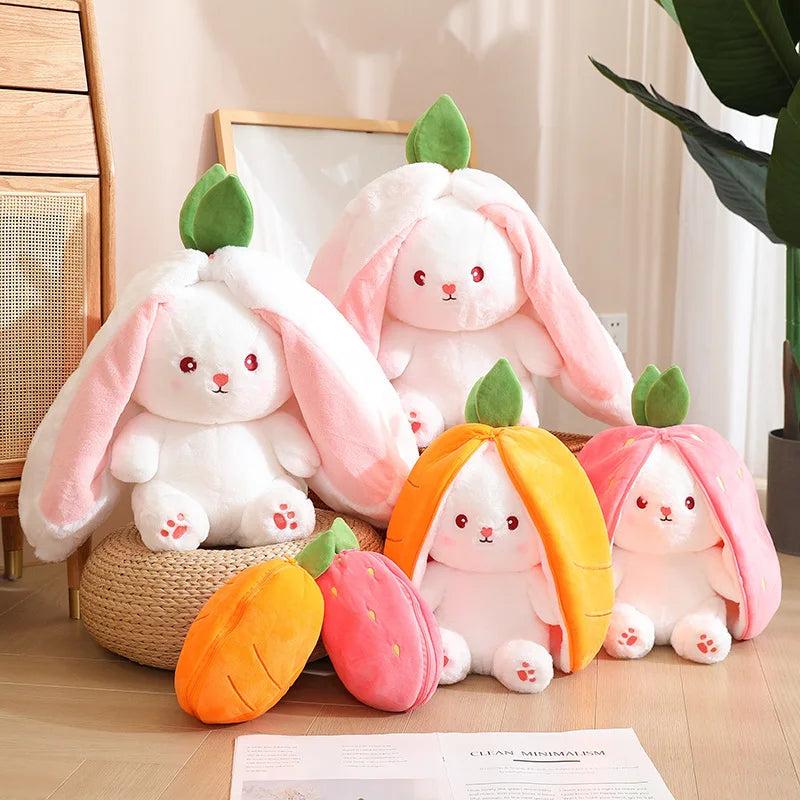 Soft and Adorable Strawberry Rabbit Plush Toys with Hidden Kawaii Bunny in Sizes 20-45cm
