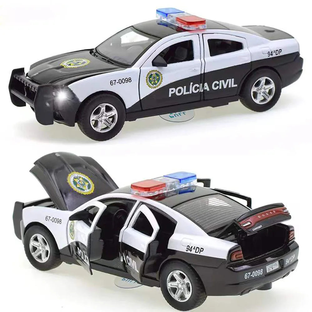 1:32 Alloy Diecast Police Car Toy with Sound and Light Effects and Pull-Back Action