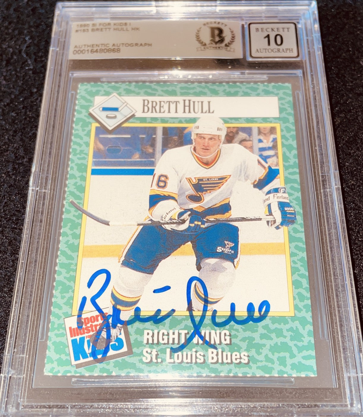 Brett Hull autographed St. Louis Blues 1990 Sports Illustrated for Kids card BAS slabbed graded 10