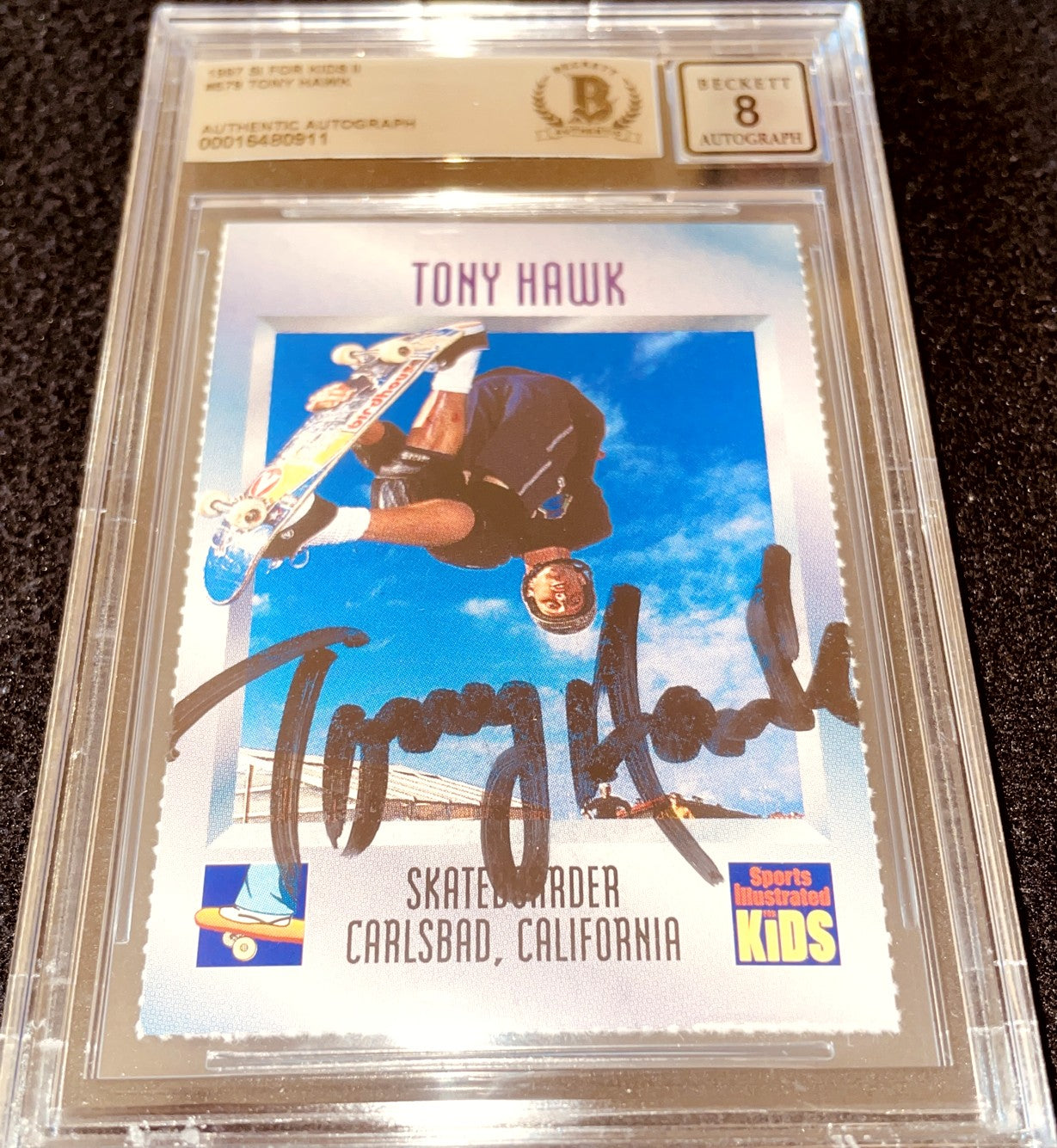 Tony Hawk signed autograph 1997 Sports Illustrated for Kids SI card BAS graded 8