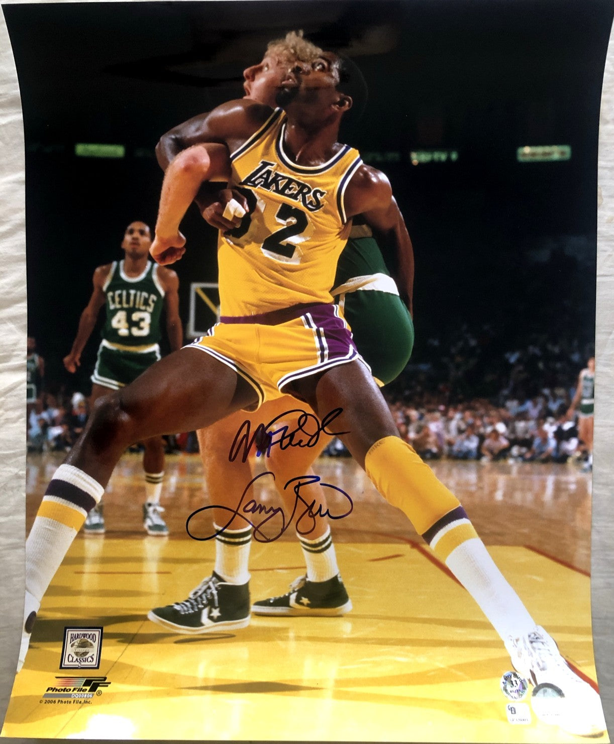 Larry Bird and Magic Johnson autographed 16x20 poster size photo (Schwartz Sports)