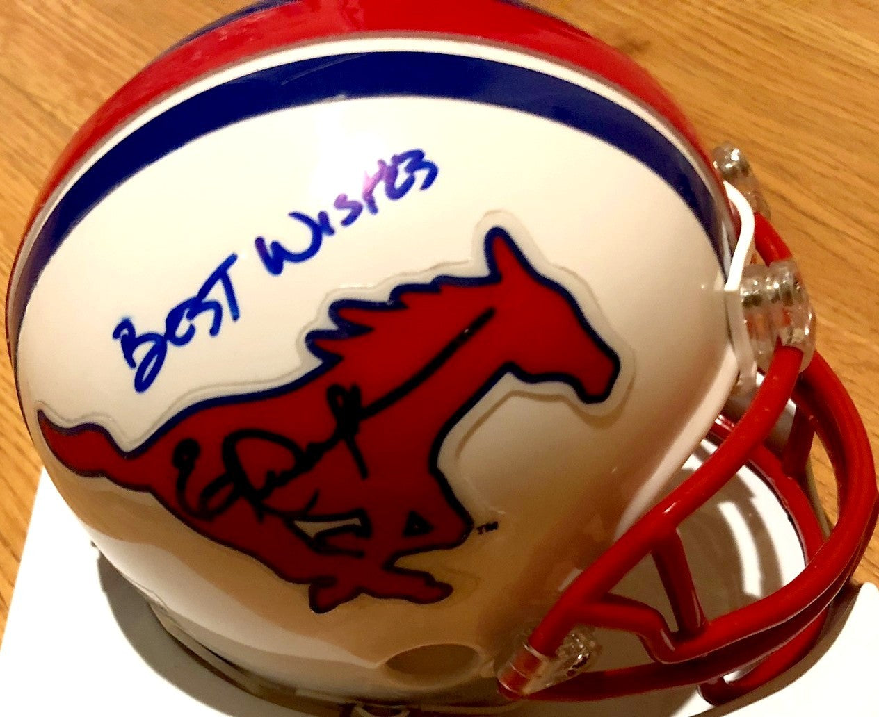 Eric Dickerson autographed SMU Mustangs mini helmet inscribed BEST WISHES (JSA)