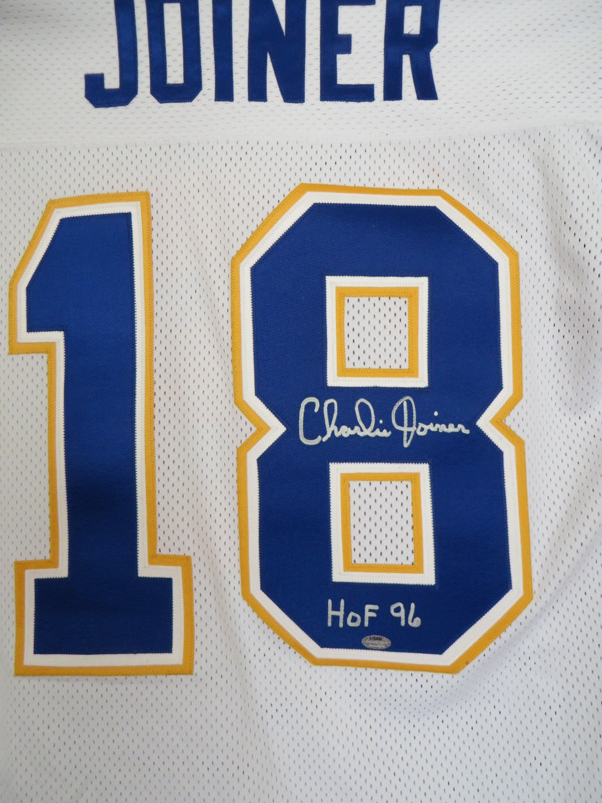 Charlie Joiner autographed San Diego Chargers white throwback stitched jersey (Schwartz Sports)