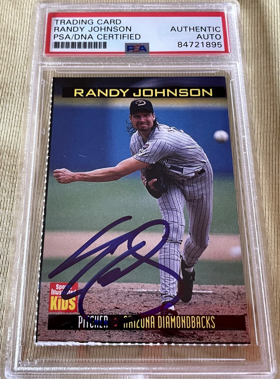 Randy Johnson autographed Arizona Diamondbacks 1999 Sports Illustrated for Kids card PSA/DNA slabbed