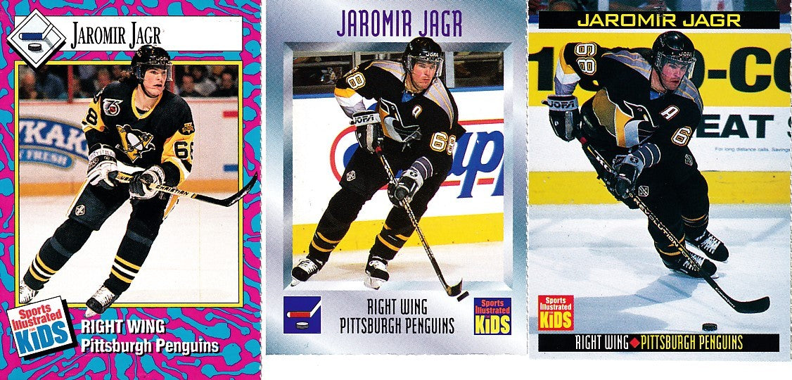 Jaromir Jagr Pittsburgh Penguins 1993 1996 and 1999 Sports Illustrated for Kids cards