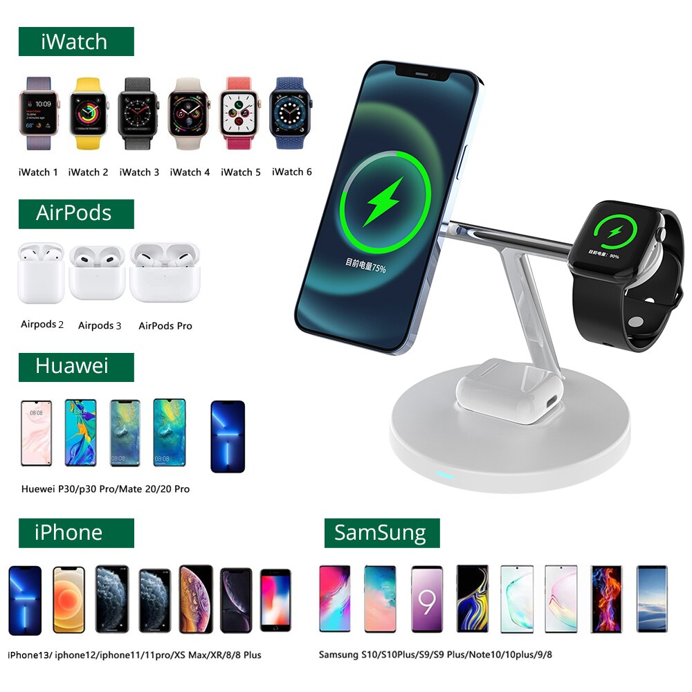 3 in 1 Magnetic Fast Wireless Charger For iPhone, Apple Watch, and AirPods