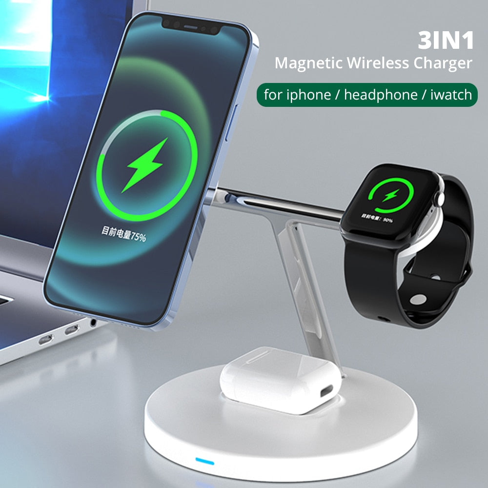 3 in 1 Magnetic Fast Wireless Charger For iPhone, Apple Watch, and AirPods