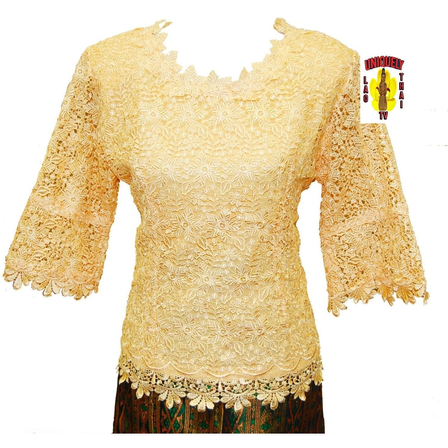 Traditional Thai Laos Lace Blouse  Light Yellow