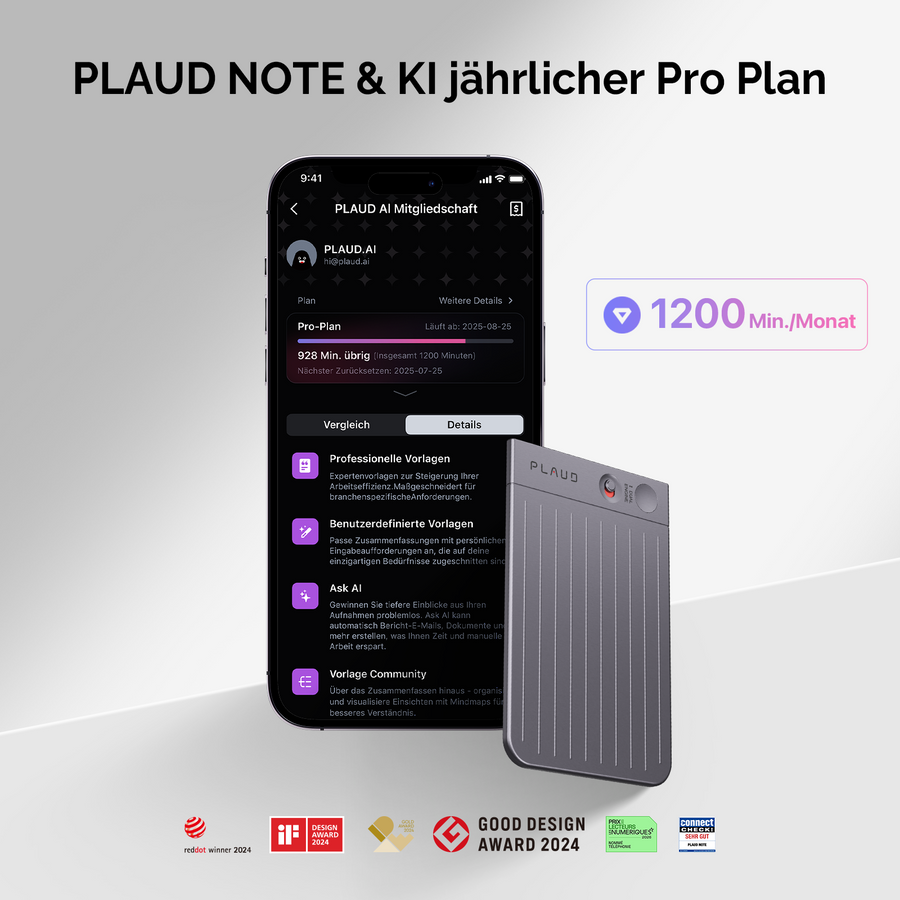 PLAUD NOTE & KI Pro-Jahresabo
