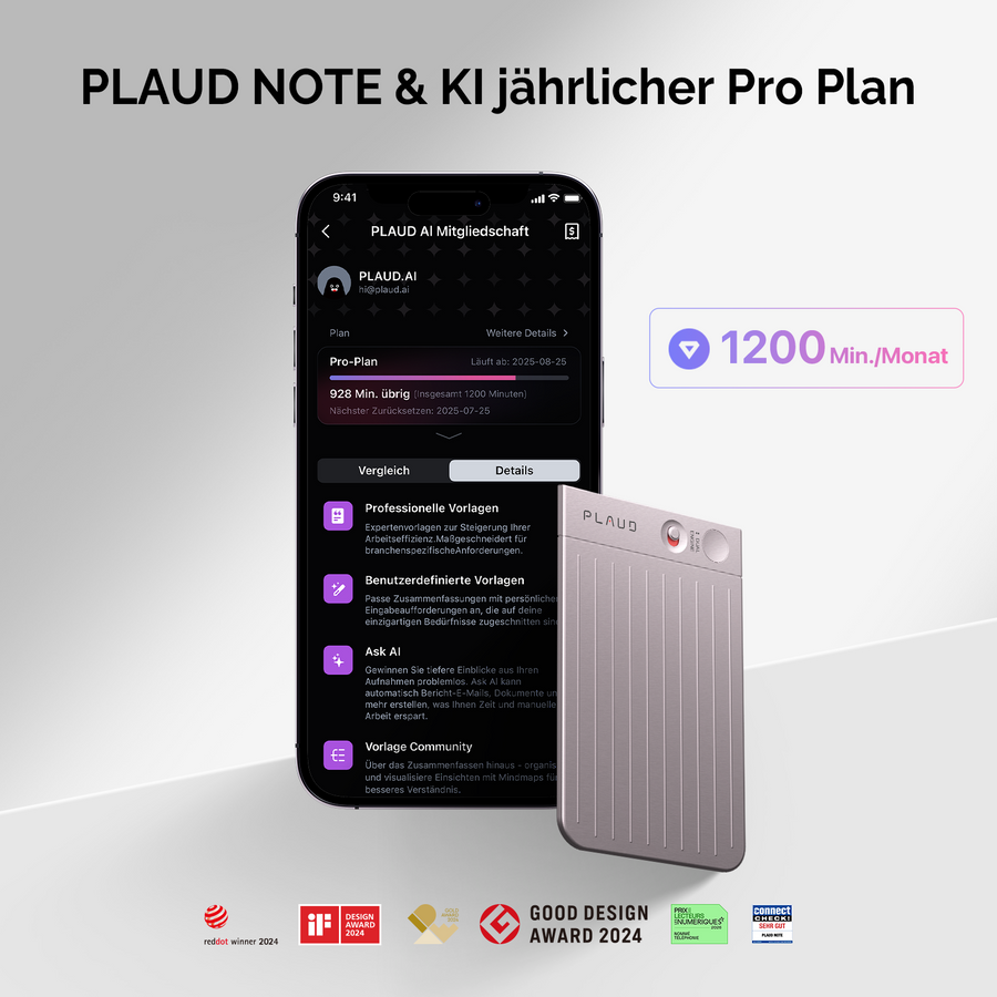 PLAUD NOTE & KI Pro-Jahresabo
