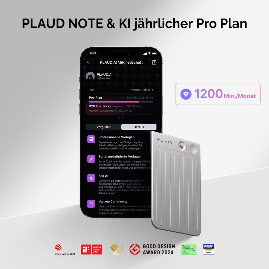 PLAUD NOTE & KI Pro-Jahresabo
