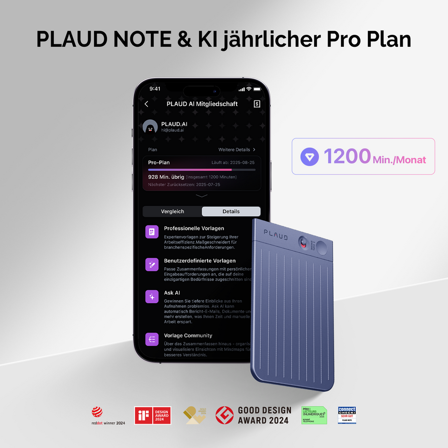 PLAUD NOTE & KI Pro-Jahresabo
