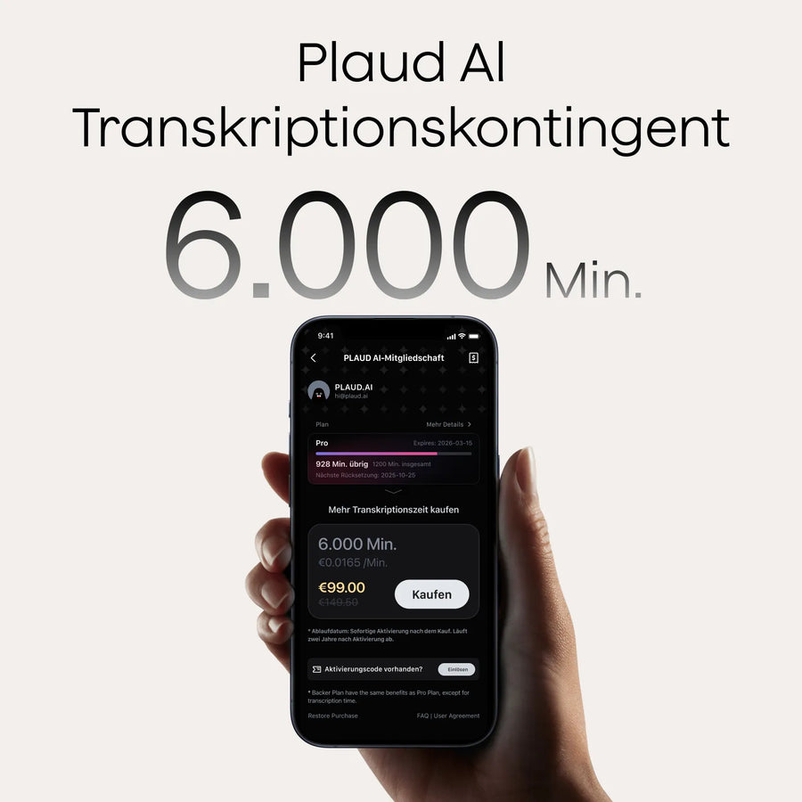 Plaud KI Transkriptionskontingent
