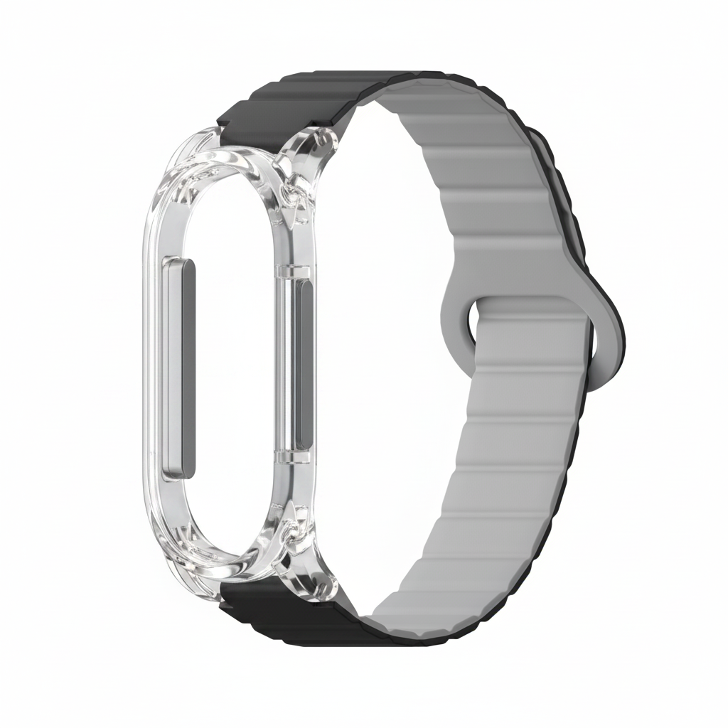 Schwarzes und graues Armband mit transparenter Halterung für den Plaud NotePin S.