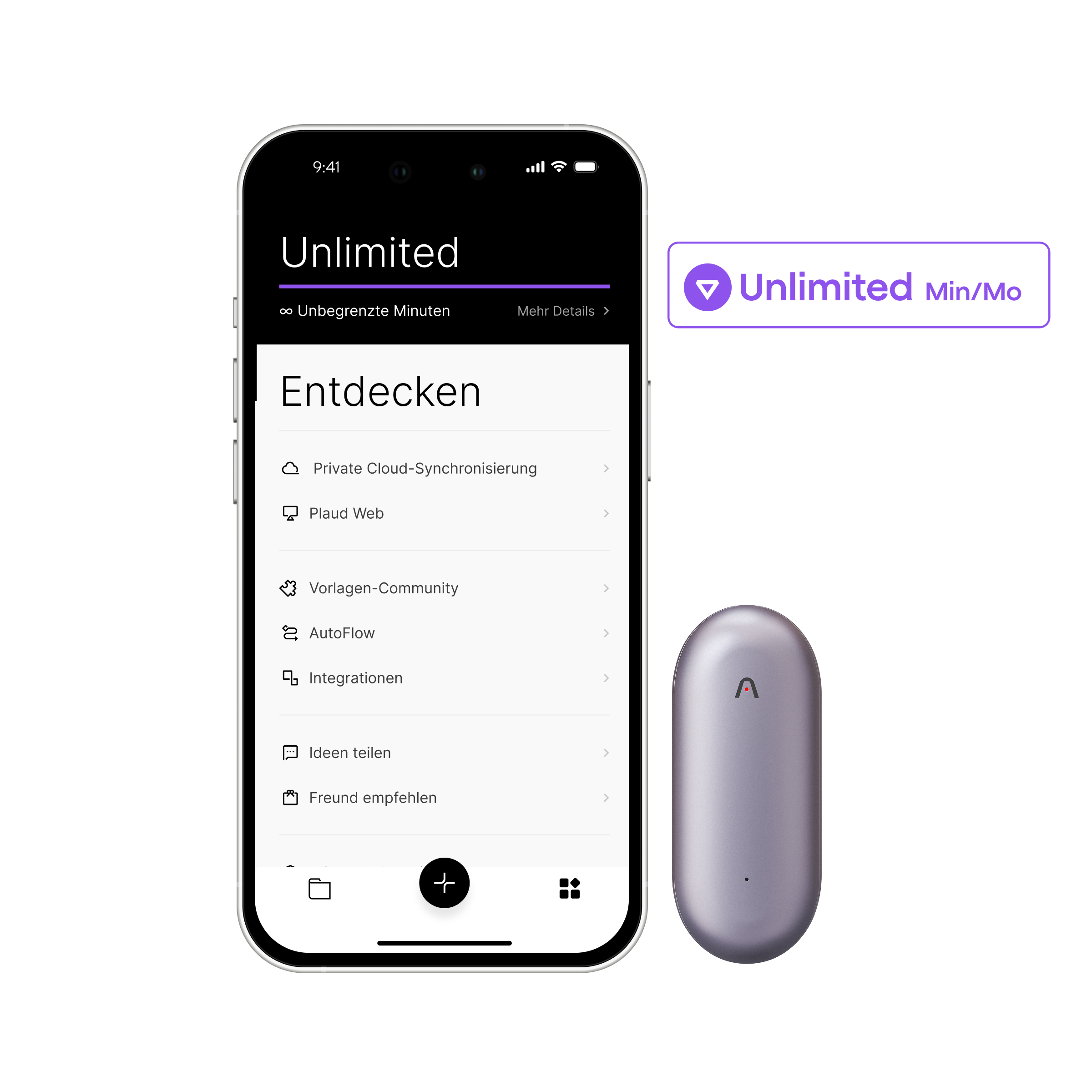 Plaud NotePin & 2 KI Unbegrenzter Jahresplan