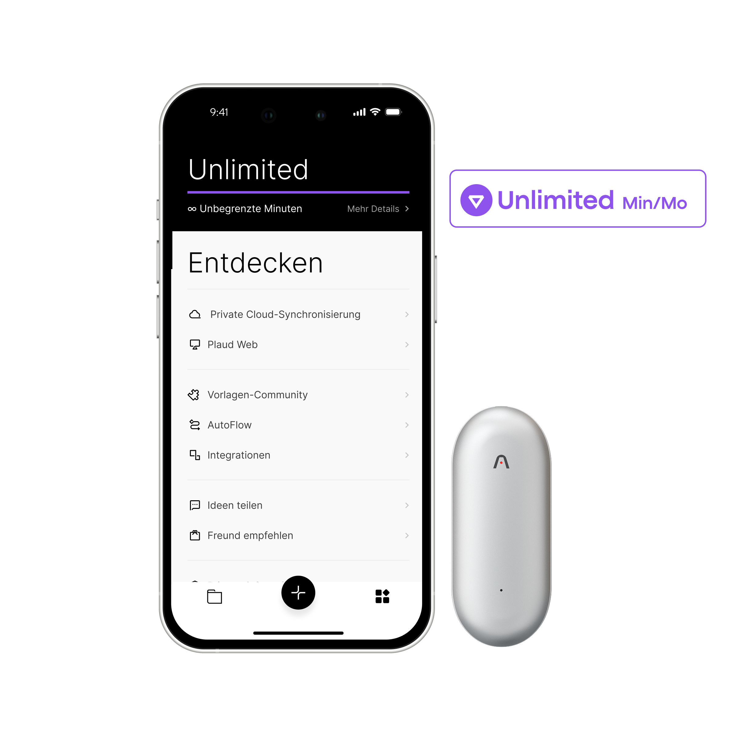 Plaud NotePin & 2 KI Unbegrenzter Jahresplan
