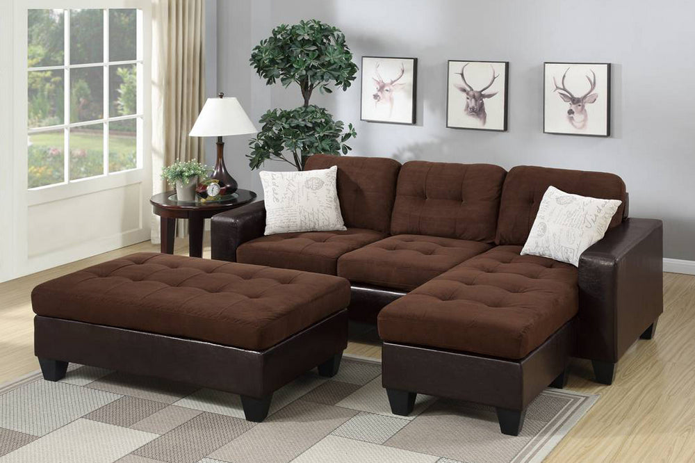 Vanna Chocolate Microfiber Reversible Sectional Sofa with Ottoman
