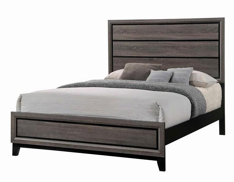 Watson Grey Oak/Black Wood Queen Panel Bed