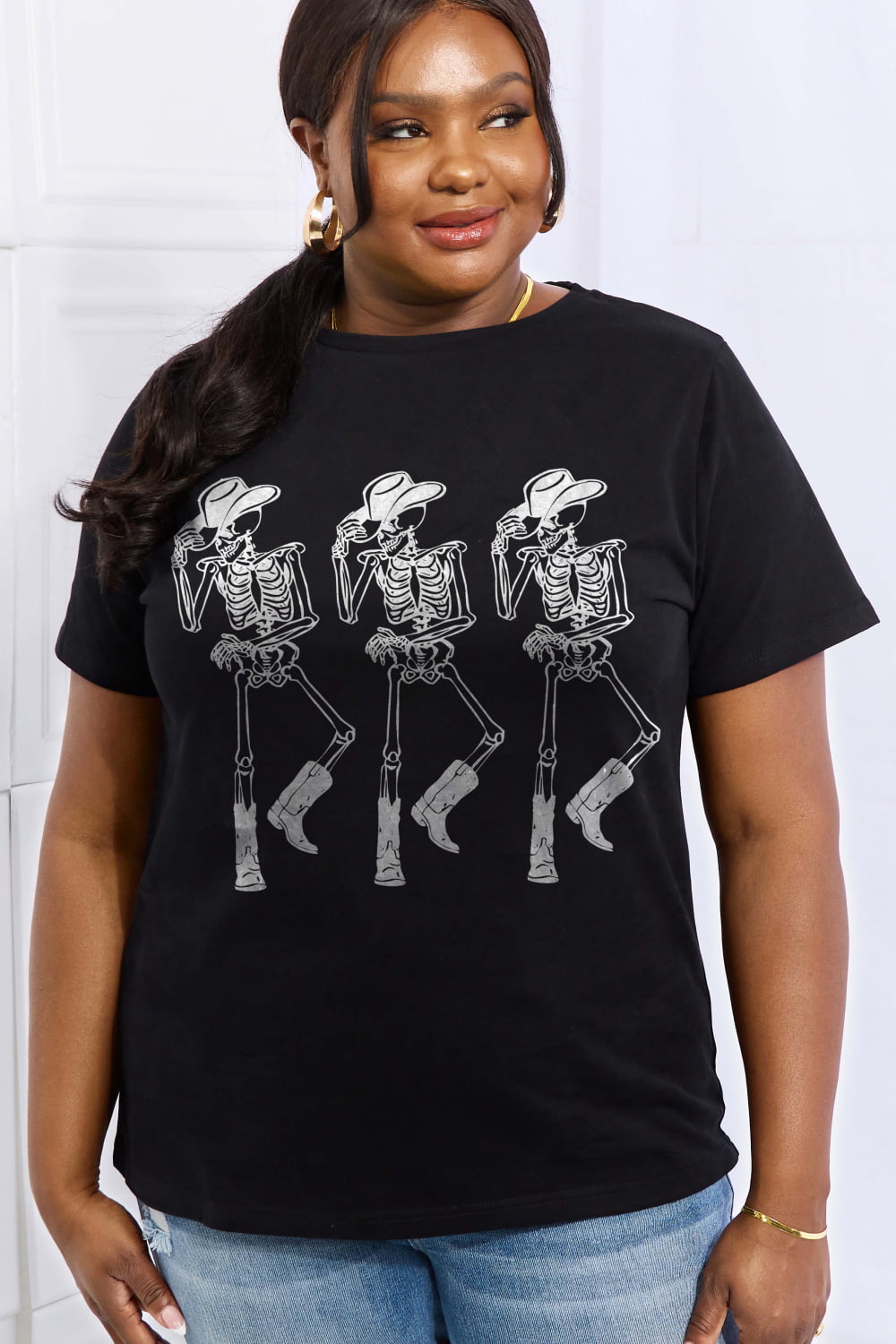 Full Size Triple Skeletons Graphic Cotton Tee