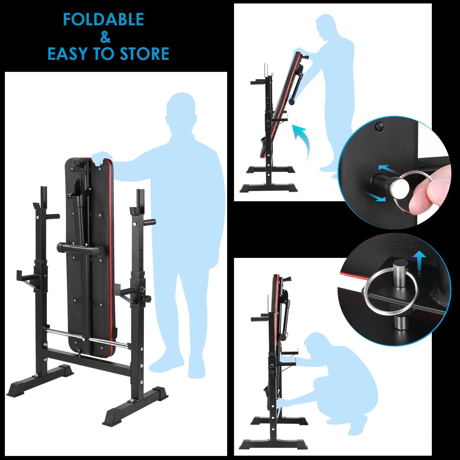 Multifunction Bench with Barbell Rack, Foldable, Workout Bench and Squat Rack Up To 200 Kg