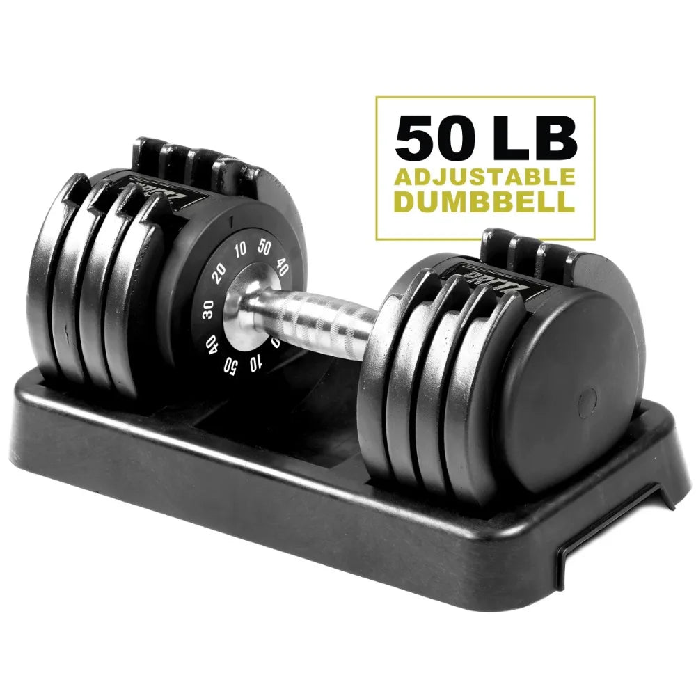 10-50 lb Quick Select Adjustable Dumbbell, Enhanced 3-Point Safety Locking System, Single, Black